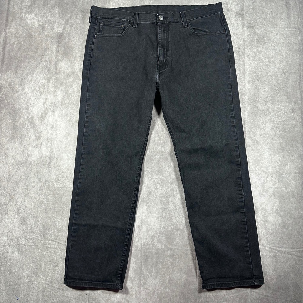 Levis 505 Mens 40x30 Black Faded Regular Fit Straight Leg Jeans Denim Casual